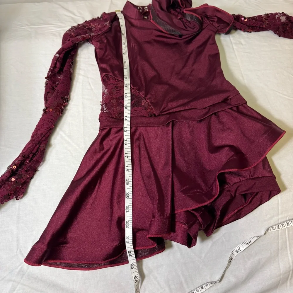Weissman Burgundy Sequin Lace Dance Costume LC Competition Leotard‎ Dress
